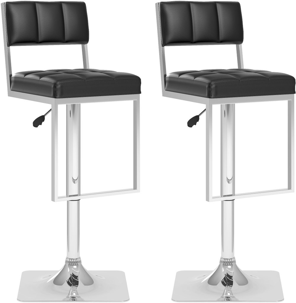 Chez Black and Chrome Adjustable Bar Stool, Set of 2