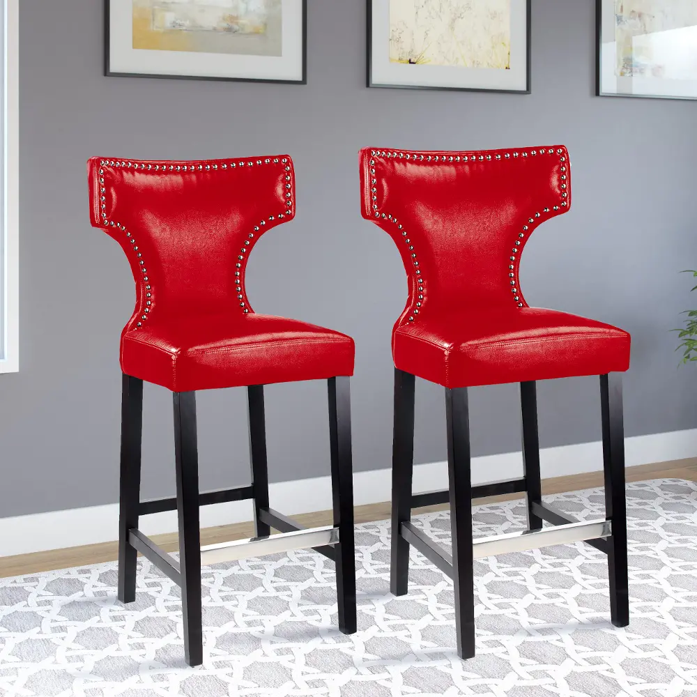 Red Leather Bar Stool (Set of 2) - Kings-1