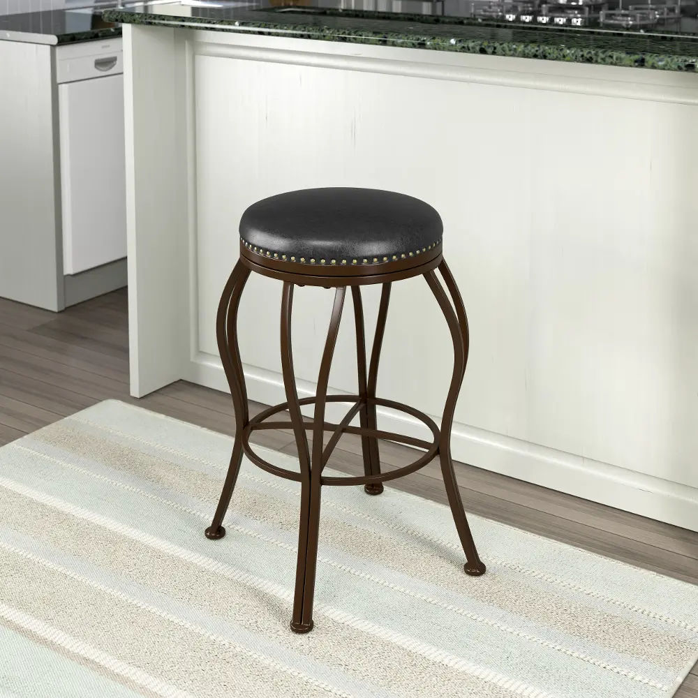 Metal / Brown Bonded Leather Bar Stool - Jericho-1