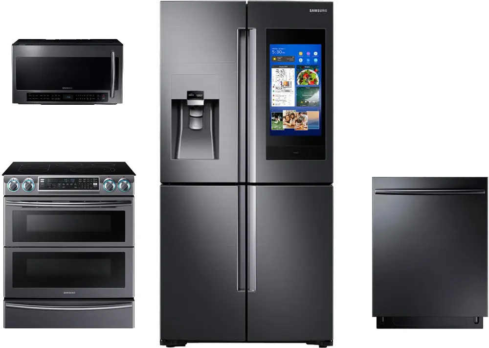 .SUG4PC-HUB2-BSS-ELE Samsung 4 Piece Kitchen Appliance Package with Electric Range and FamilyHub Refrigerator - Black Stainless Steel-1