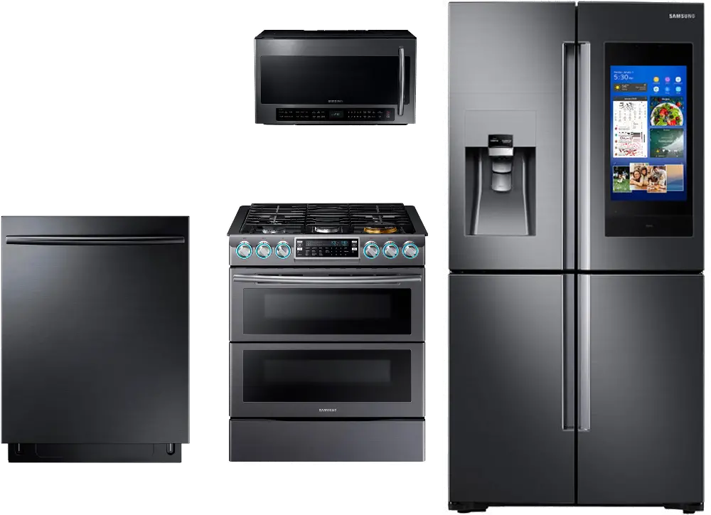 .SUG4PC-HUB2-BSS-GAS Samsung 4 Piece Kitchen Appliance Package with FamilyHub Refrigerator and Gas Range - Black Stainless Steel-1
