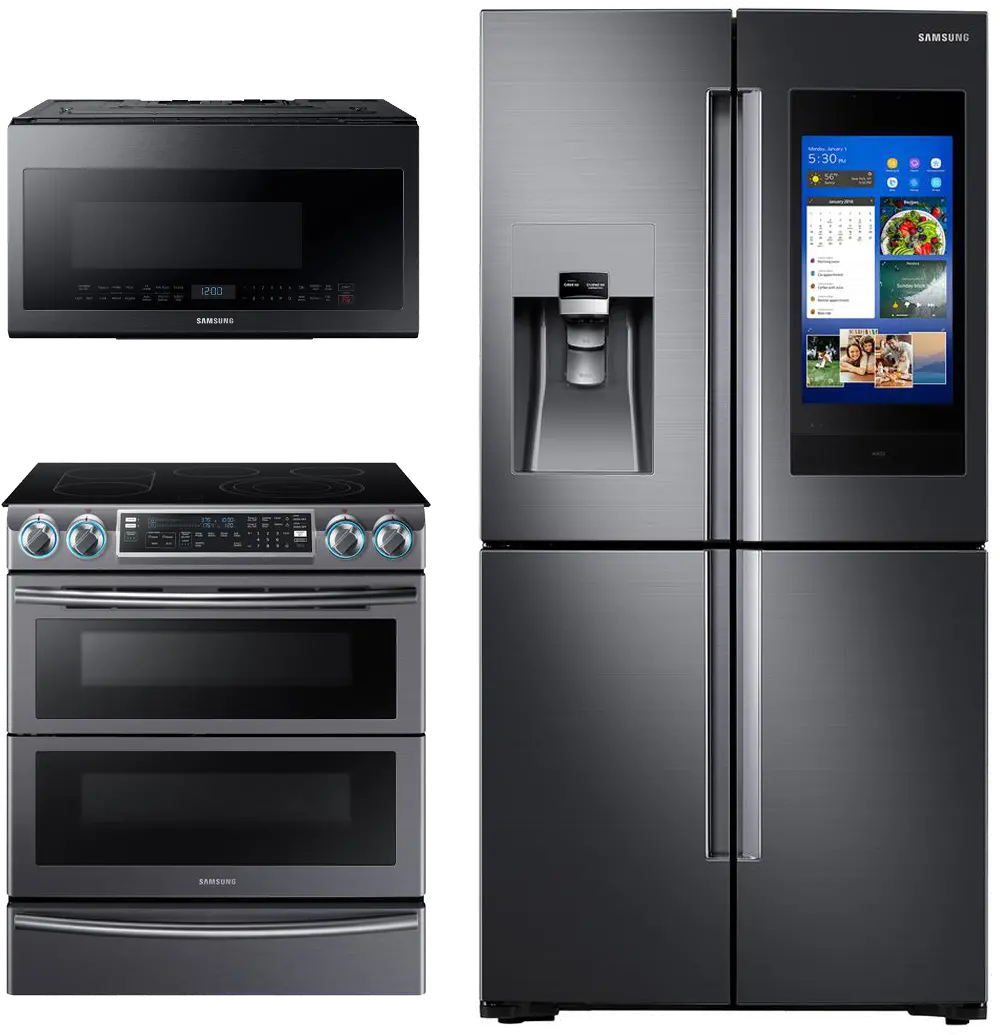 .SUG3PC-HUB2-BSS-ELE Samsung 3 Piece Kitchen Appliance Package with Electric Range and FamilyHub Refrigerator - Black Stainless Steel-1