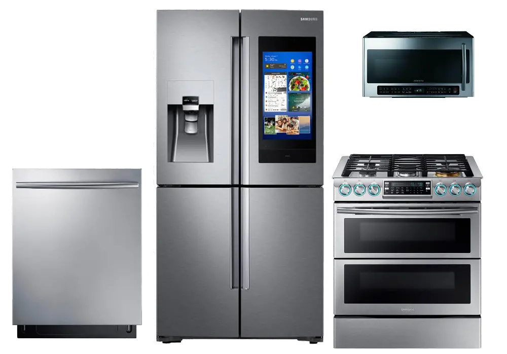 KIT Samsung 4 Piece Samsung Kitchen Appliance Package with Gas Range - Stainless Steel-1