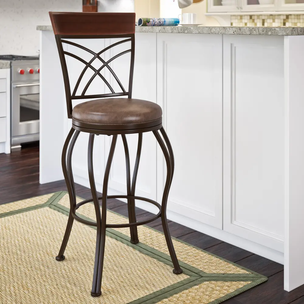 Metal/ Brown Bonded Leather Bar Stool - Jericho-1