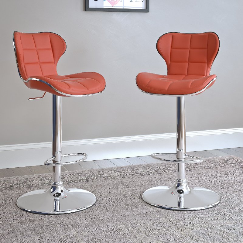 Red Bonded Leather Adjule Bar Stool Set Of 2 Red Bonded Leather Adjule Bar Stool Set Of 2