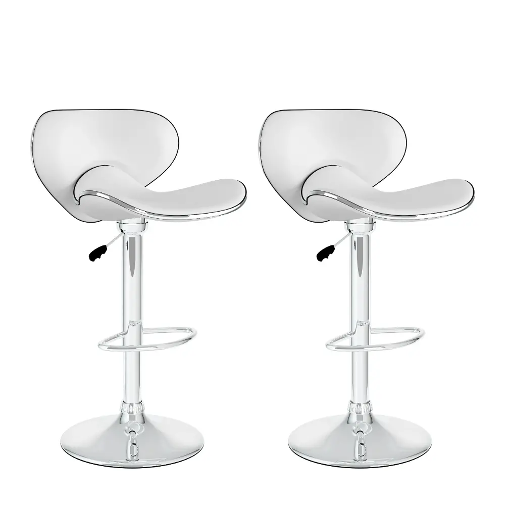 White Curved Form-Fitting Adjustable Bar Stool (Set of 2)-1