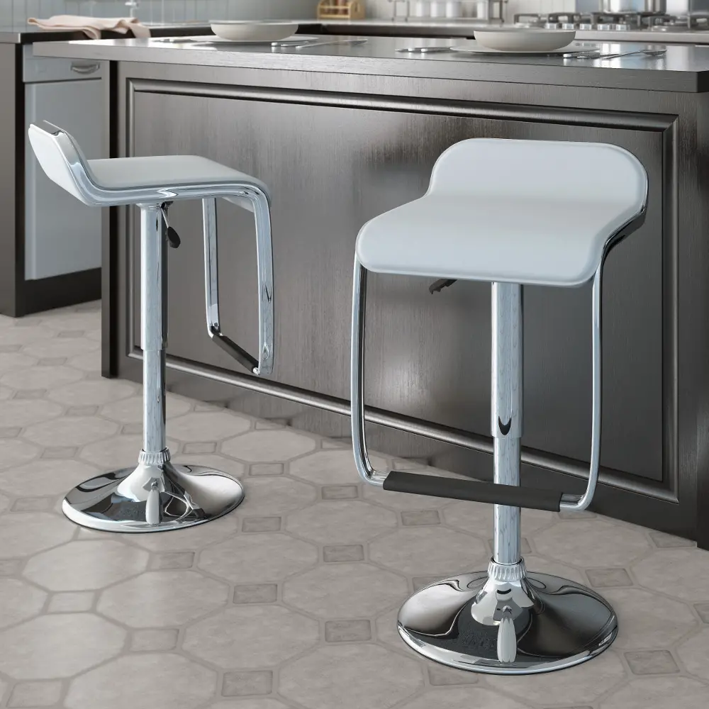 White Adjustable Bar Stool with Footrest (Set of 2)-1