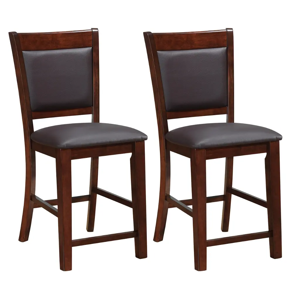 Brown Bonded Leather Counter Height Stool Pair -1