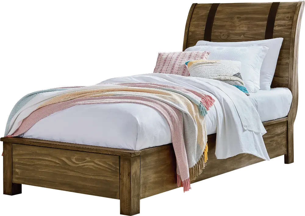 Rustic Casual Pine Twin Sleigh Bed - Nelson-1