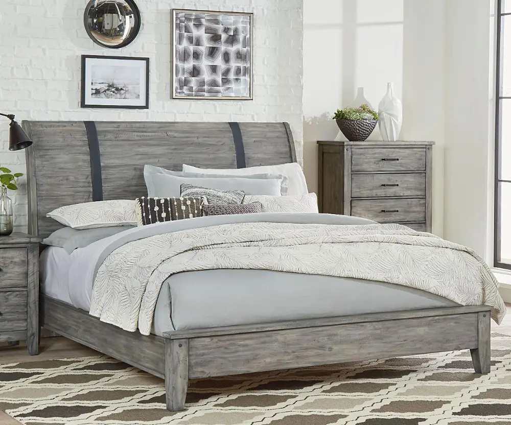 Rustic Gray King Sleigh Bed - Nelson-1
