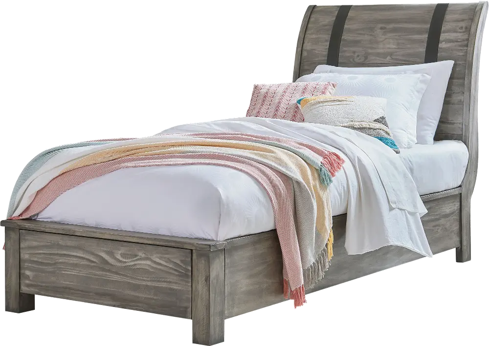 Rustic Gray Twin Sleigh Bed - Nelson-1