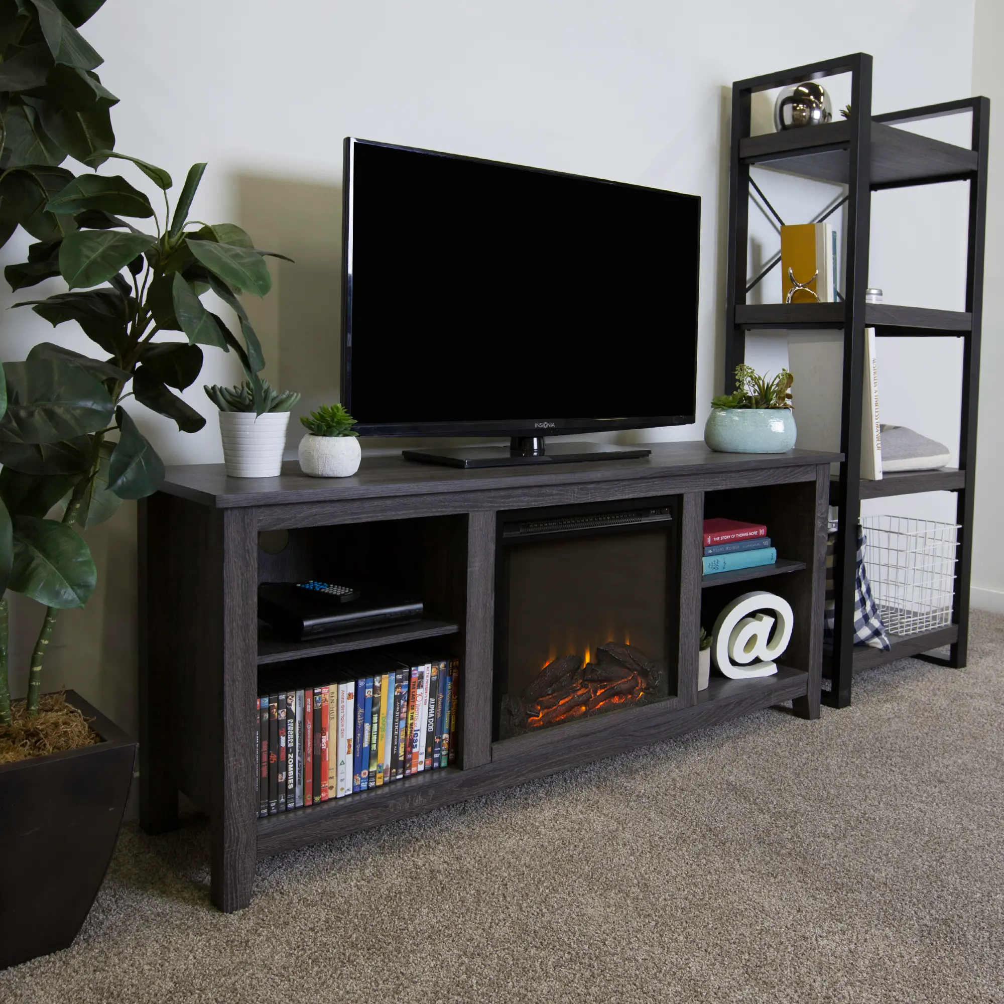 Black 58 Inch Fireplace TV Stand - Walker Edison