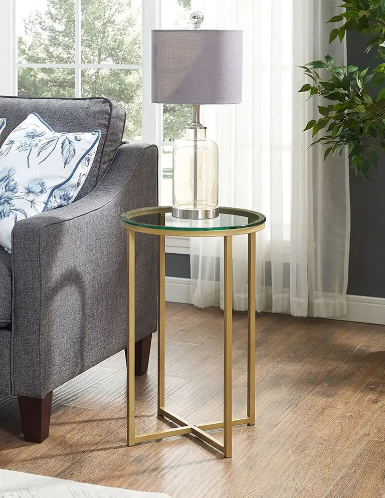 16 Inch Glass and Bronze Round Side Table - Walker Edison