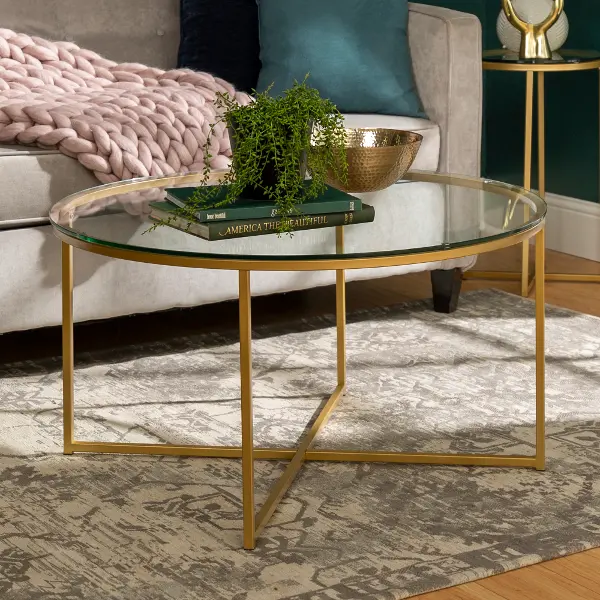 Glass Top 36 Inch Round Coffee Table With Gold Base Rc Willey Glass Top 36 Inch Round Coffee Table, 36 Inch Long End Table