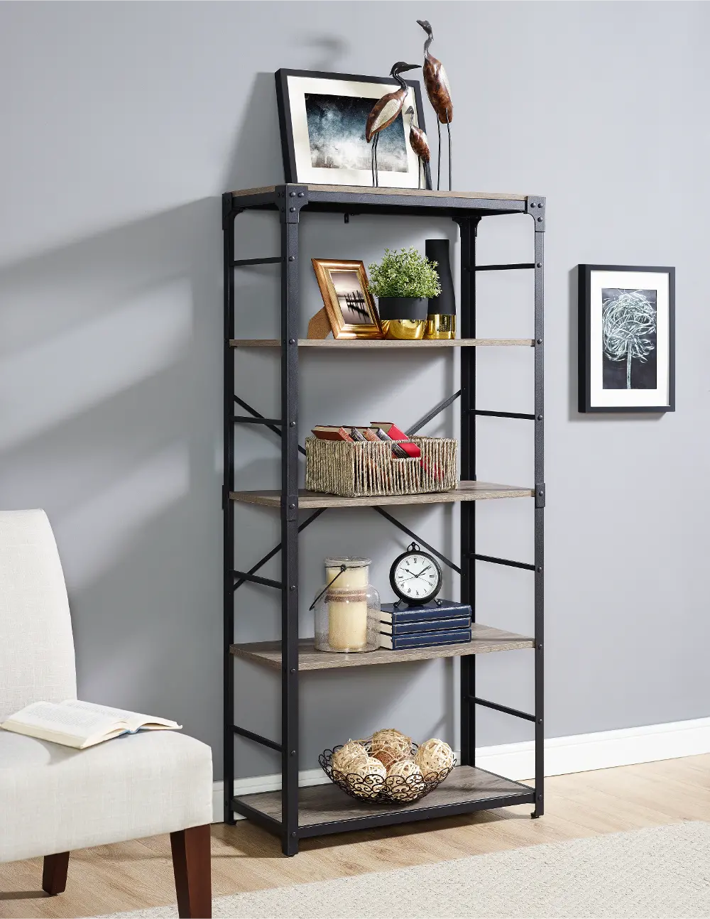 BS64AIAG Driftwood Metal 64  Bookcase-1