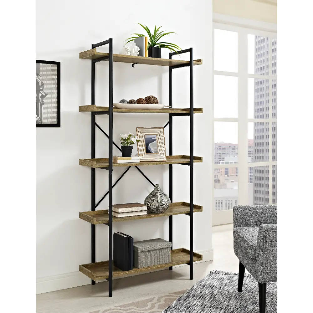 BS68UPBW Barnwood 5-Shelf Bookshelf - Walker Edison-1