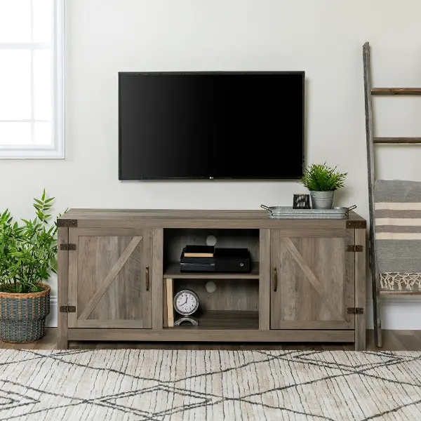 Gray Barn Door Tv Stand 58 Inch Rc Willey Gray Barn Door Tv Stand 58 Inch Rc, Rustic Sliding Door Tv Stand