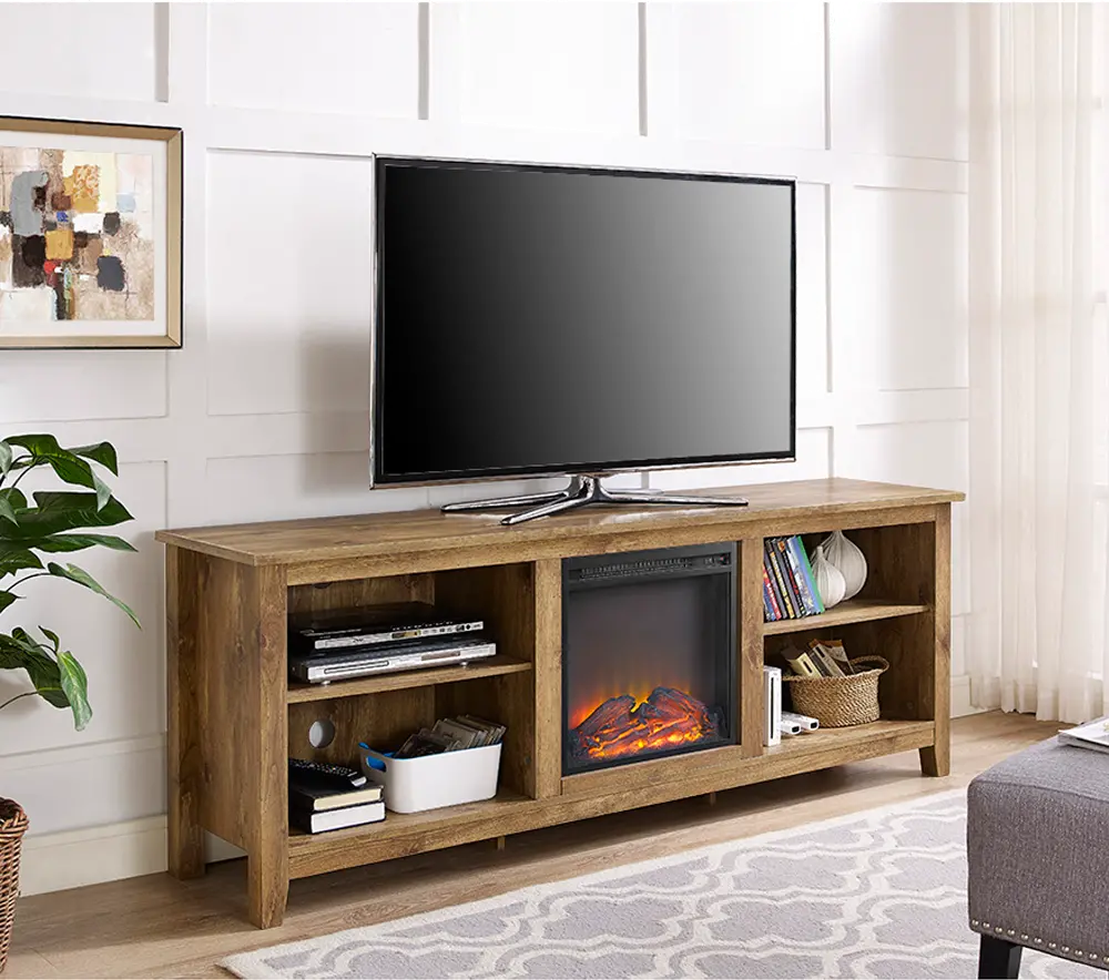 W70FP18BW Brown Wood 70 Inch TV Stand with Fireplace-1