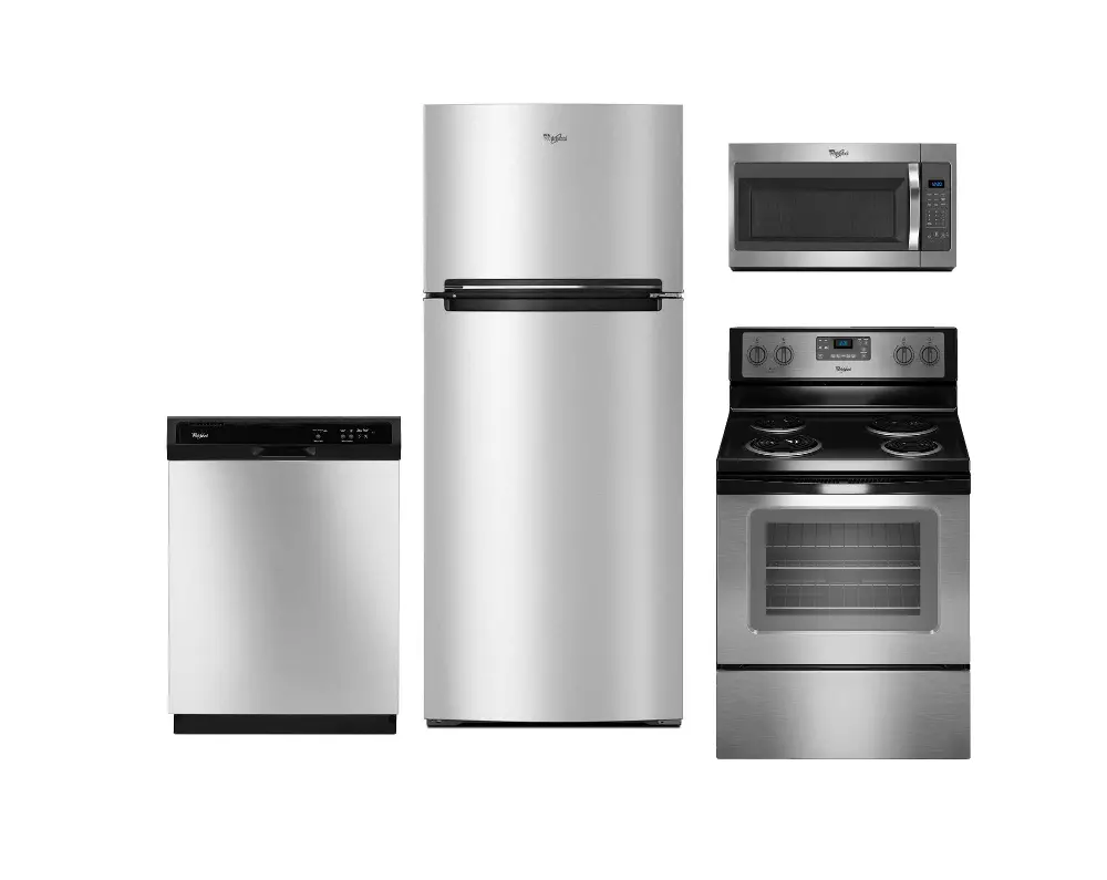 KIT Whirlpool 4 Piece Kitchen Appliance Package with Freestanding Electric Range - Stainless Steel-1