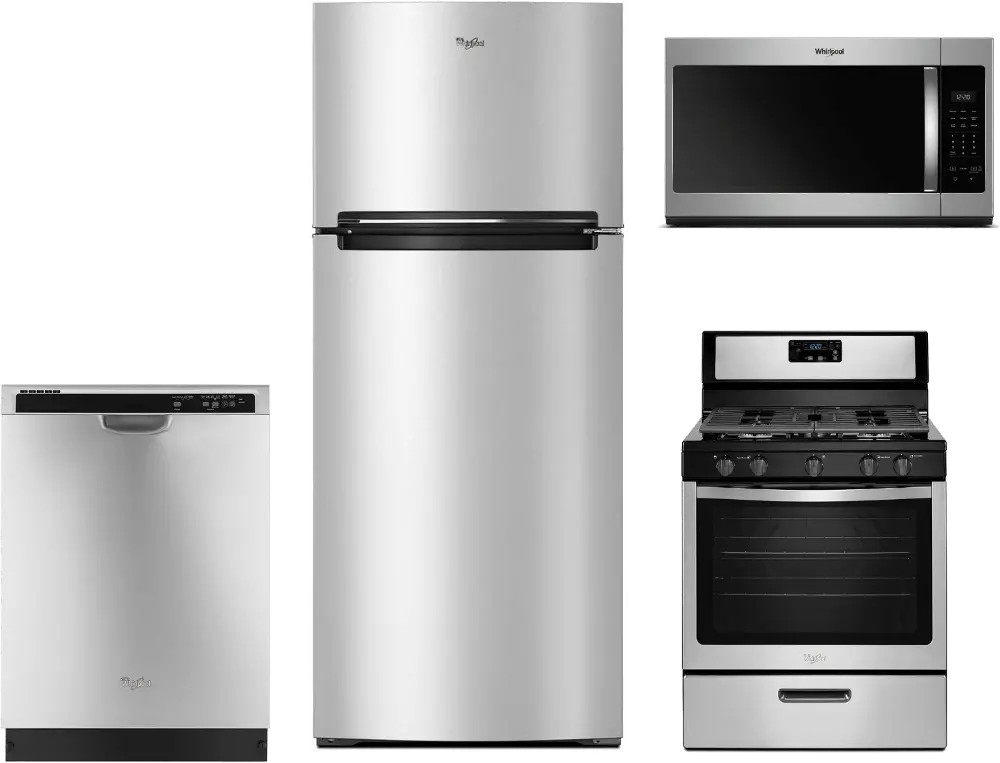 KIT Whirlpool 4 Piece Kitchen Appliance Package with Gas Range with Multiple Power Burners - Stainless Steel-1
