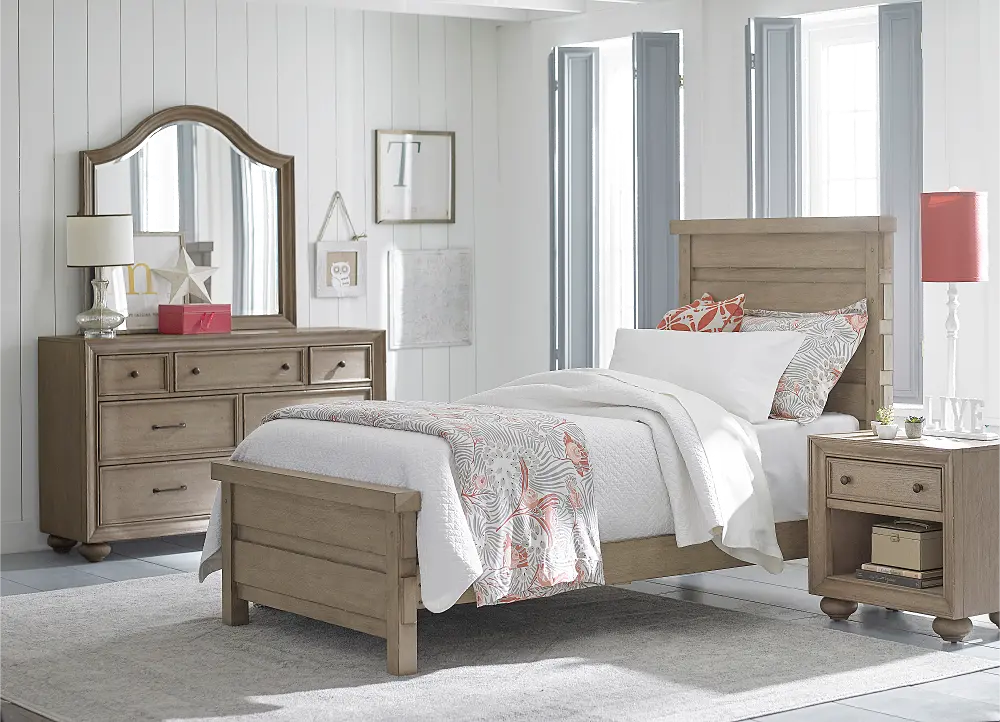 Classic Weathered Gray 4 Piece Twin Bedroom Set - Heather-1