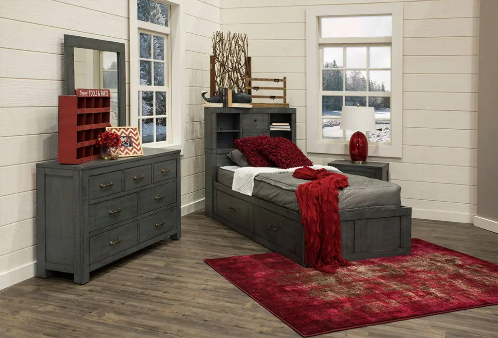 Casual Rustic Blue 7 Piece Full Bedroom Set - Choices-1