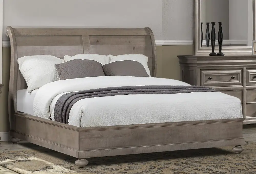 Classic Traditional Gray Queen Sleigh Bed - Hudson Square-1