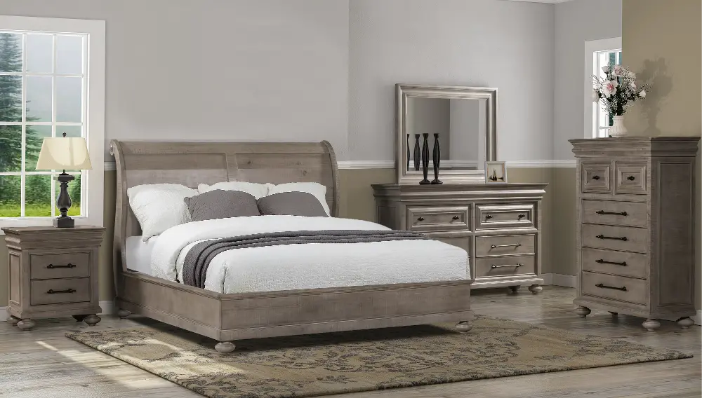 Classic Traditional Gray 4 Piece Queen Bedroom Set - Hudson Square-1