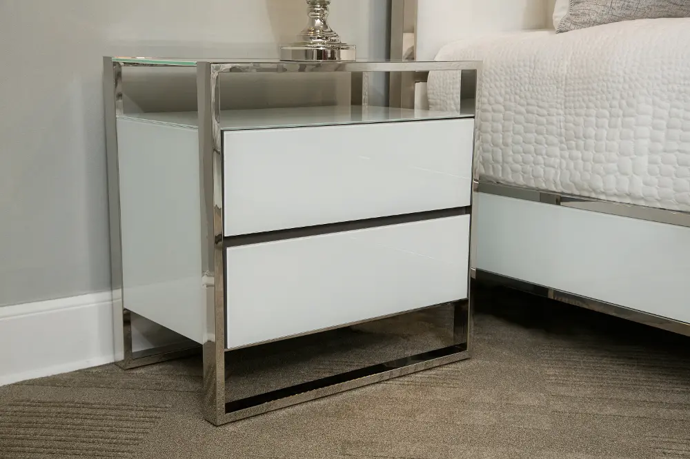Modern White and Silver Nightstand - State St.-1