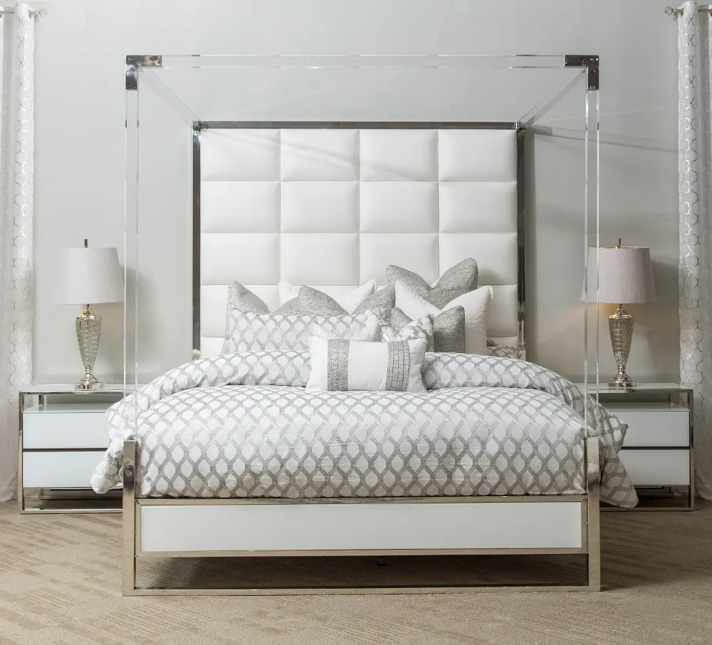 Modern White Acrylic 4 Piece King Bedroom Set - State St.-1