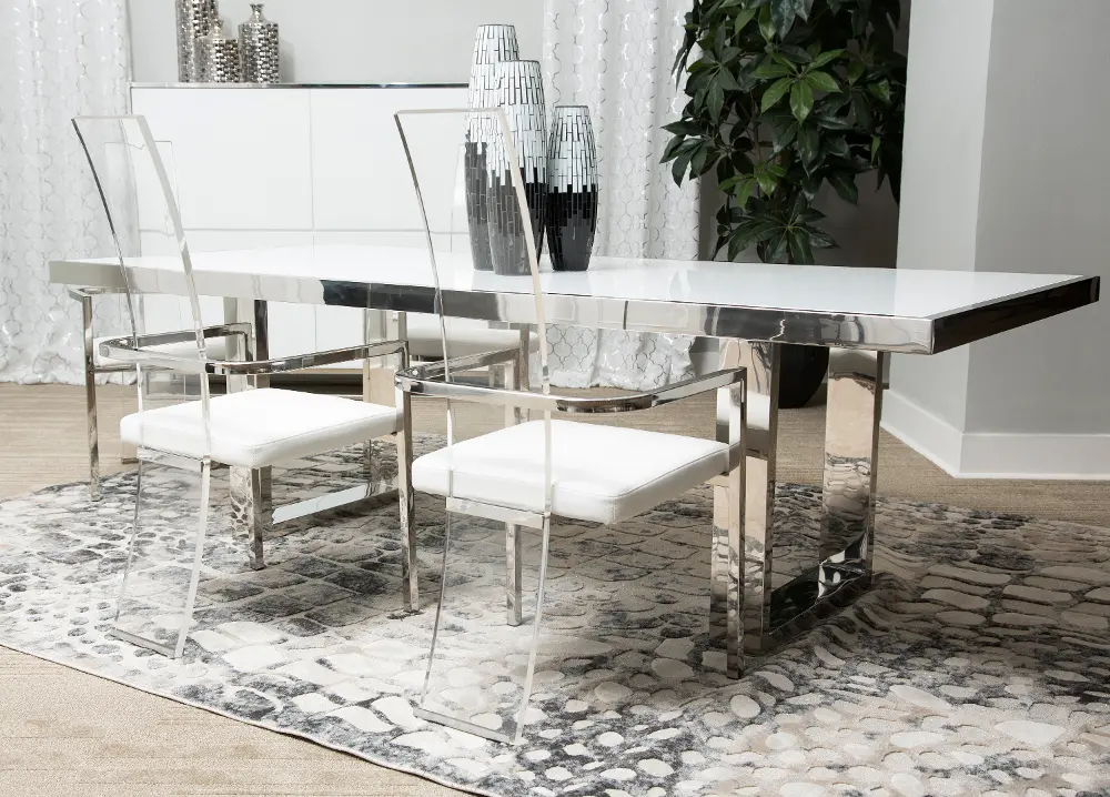 Chrome and White Modern 9 Piece Dining Set - State Street-1