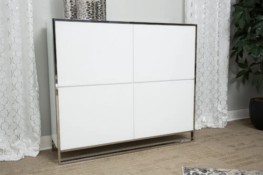 Glossy White and Chrome Modern Accent Cabinet - State Street-1