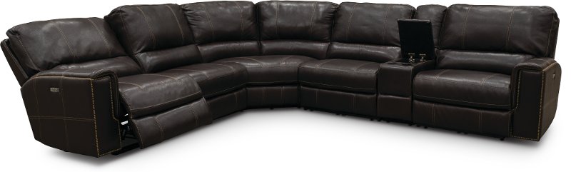 Dark Brown 6 Piece Power Reclining, Brown Leather Reclining Sectional