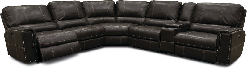 Charcoal Gray 6 Piece Power Reclining, Leather Reclining Sectional Sofas