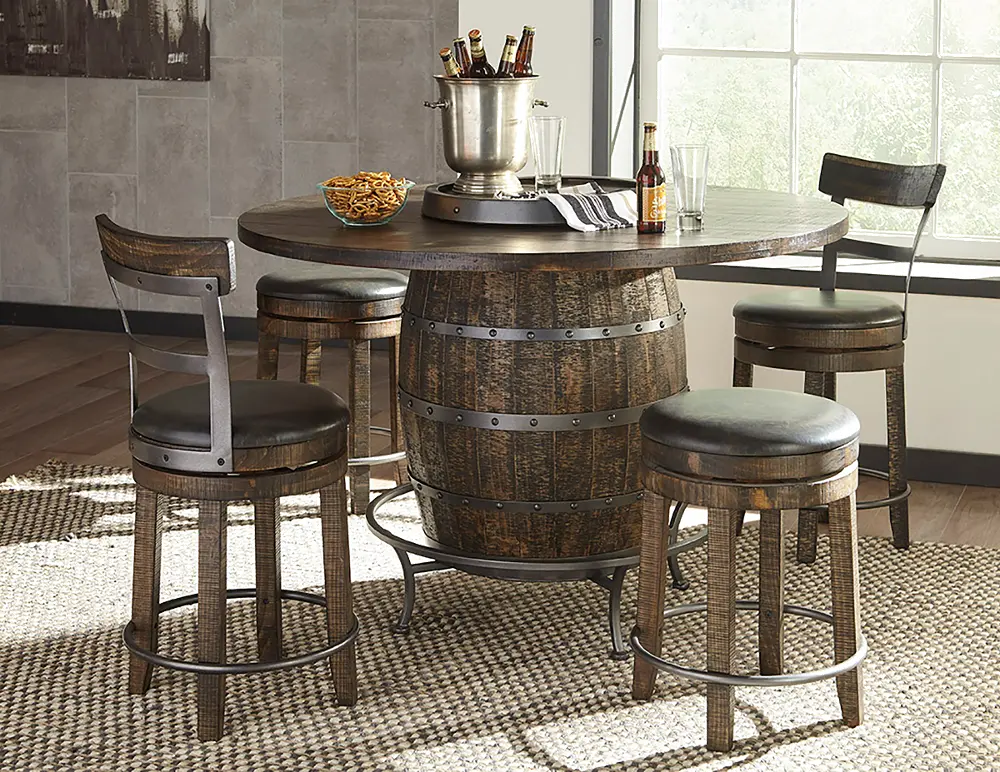 Barrel Brown 5 Piece Counter Height Dining Set with Backless Bar Stools-1