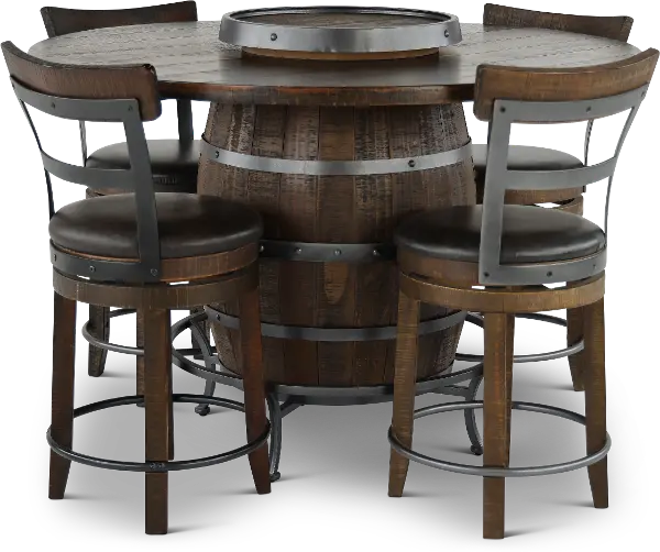 Barrel Brown 5 Piece Counter, Rustic Counter Height Kitchen Table