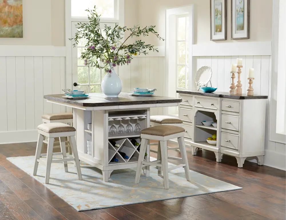 White and Weathered Brown 5 Piece Island Dining Set - Mystic Cay-1