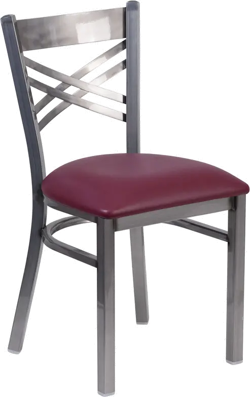Metal Restaurant Chair - Burgundy Vinyl Seat