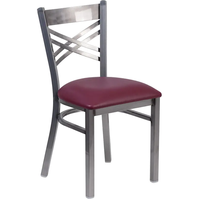 Metal Restaurant Chair - Burgundy Vinyl Seat-1