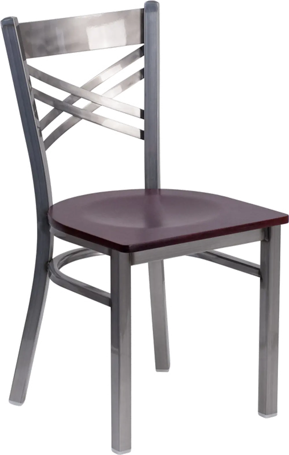 Metal Restaurant Chair - Mahogany Wood Seat-1