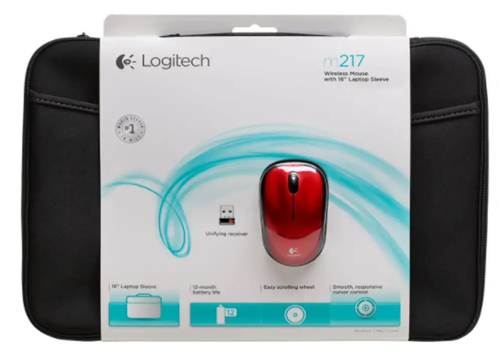 Logitech Laptop Sleeve and Red Wireless Mouse-1