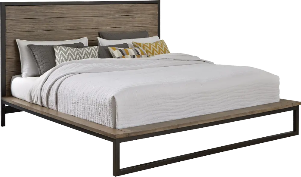 Industrial Modern Pine & Metal King Platform Bed - Edgewood-1