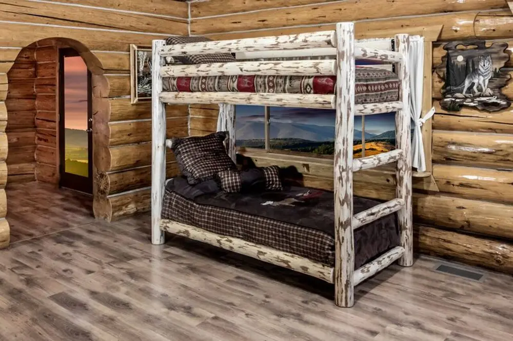 Clear Lacquered Log Twin over Twin Bunk Bed - Montana-1