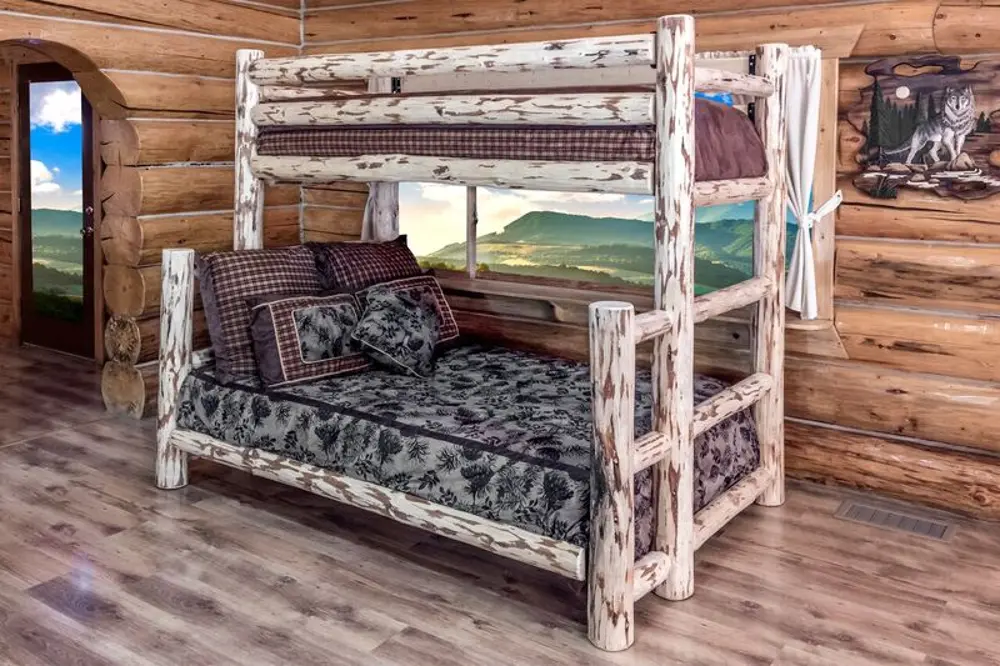 Clear Lacqured Log Twin-over-Full Bunk Bed - Montana-1
