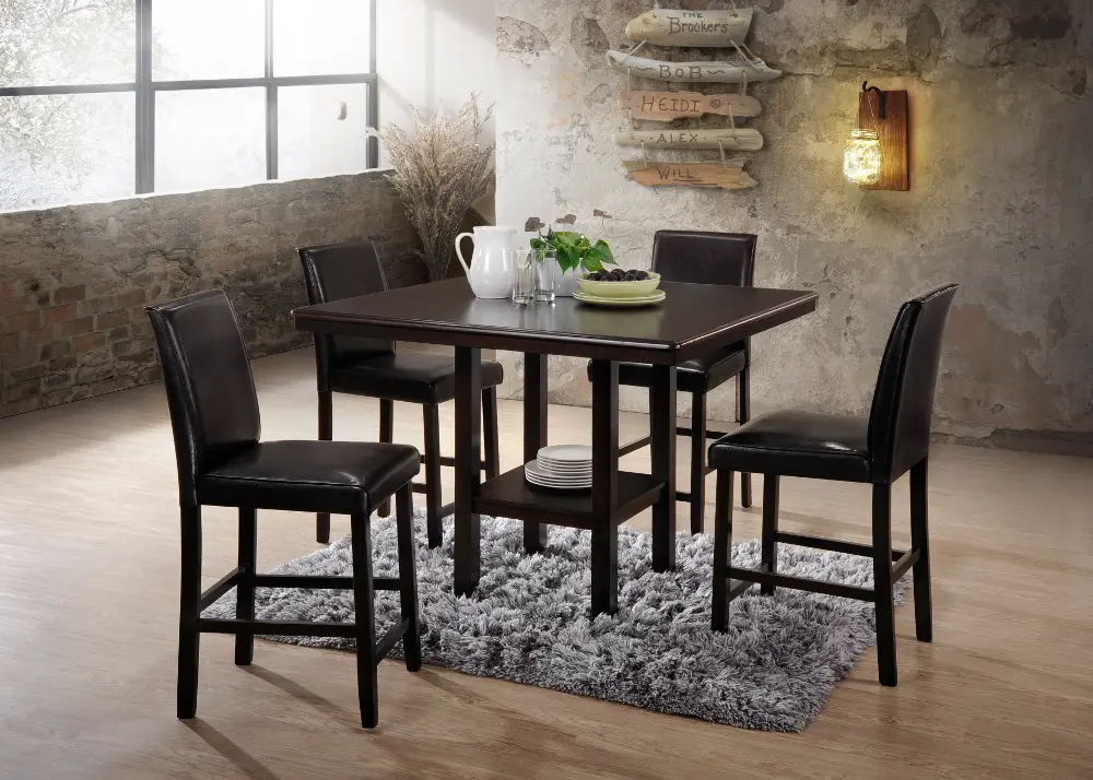 5PC:HM102-BR/COUNTER Espresso 5 Piece Counter Height Dining Set - City-1
