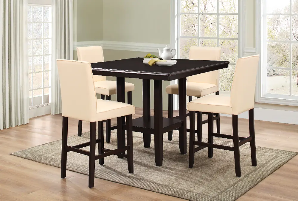 5PC:HM102-CR/COUNTER Espresso and Cream 5 Piece Counter Height Dining Set - City -1