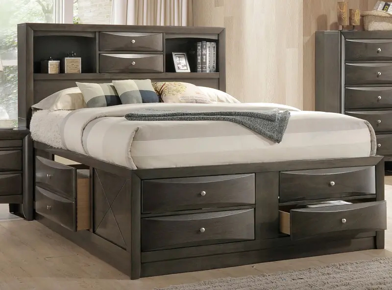 Emily Contemporary Gray King Size, Modern King Size Bed With Storage