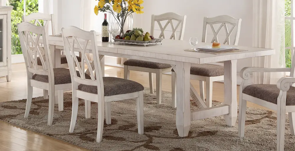 Brushed White Trestle Style Dining Table - Scottsdale-1