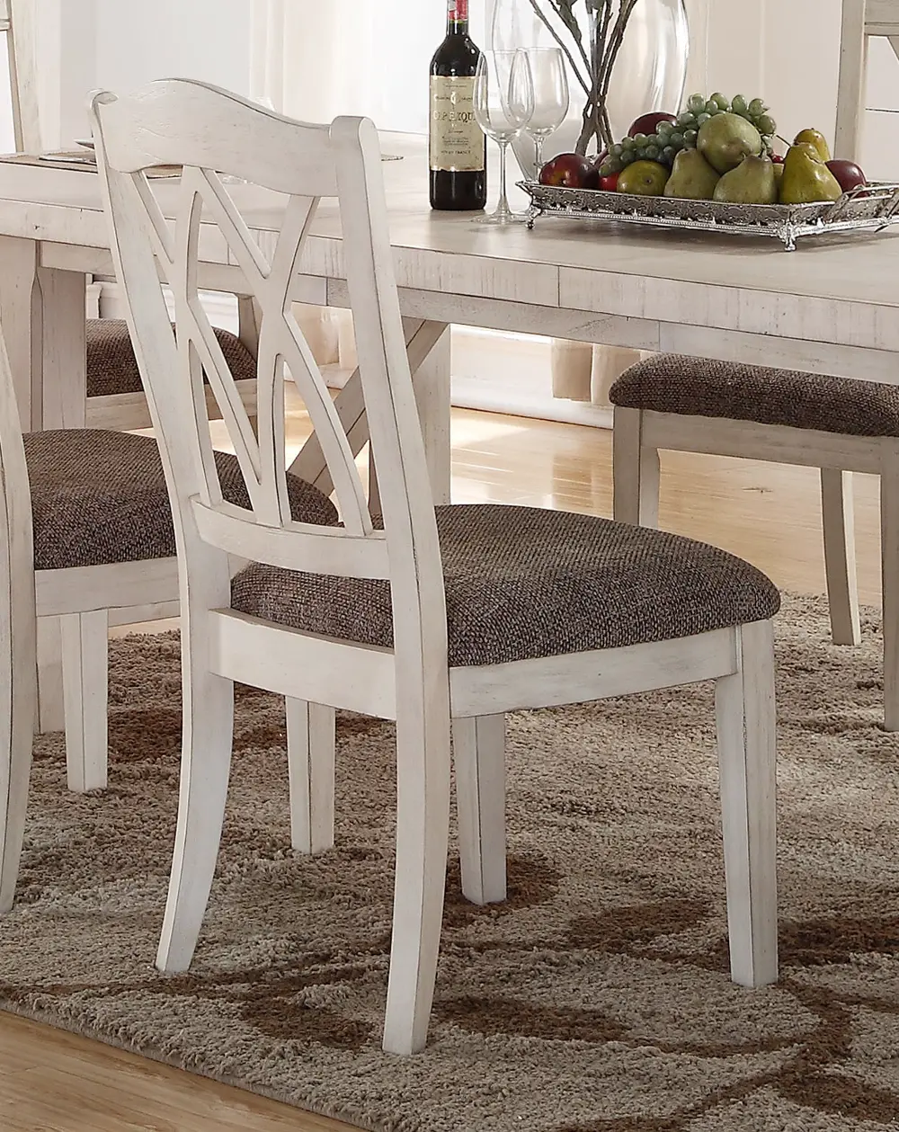 Brushed White Lattice Back Dining Chair - Scottsdale-1