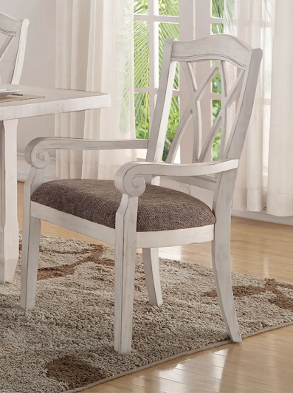 Brushed White Lattice Back Dining Arm Chair - Scottsdale Collection-1